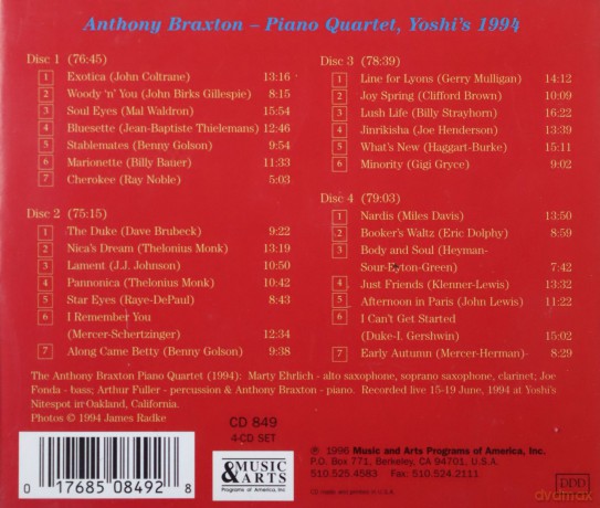 Anthony Braxton Piano Quartet: Yoshi's 1994 [4CD]