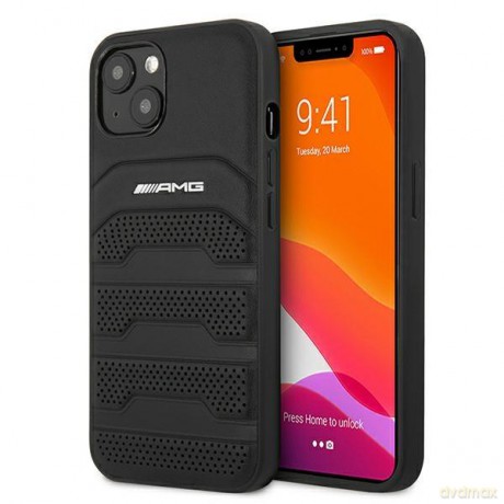 AMG AMHCP13MGSEBK iPhone 13 6,1" czarny/black hardcase Leather Debossed Lines