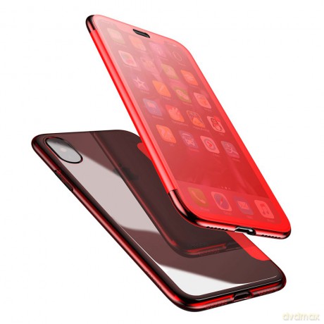 Baseus Touchable Case żelowe etui futerał z panelem ze szkła hartowanego iPhone X czerwony (WIAPIPHX-TS09)