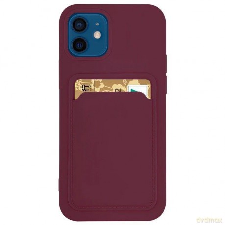 Card Case silikonowe etui portfel z kieszonką na kartę dokumenty do iPhone 12 bordowy
