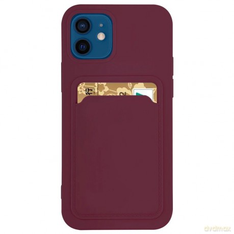 Card Case silikonowe etui portfel z kieszonką na kartę dokumenty do iPhone 12 Pro Max bordowy