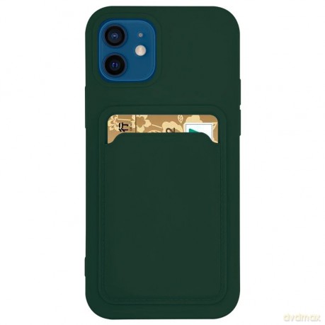 Card Case silikonowe etui portfel z kieszonką na kartę dokumenty do iPhone 12 Pro Max ciemnozielony