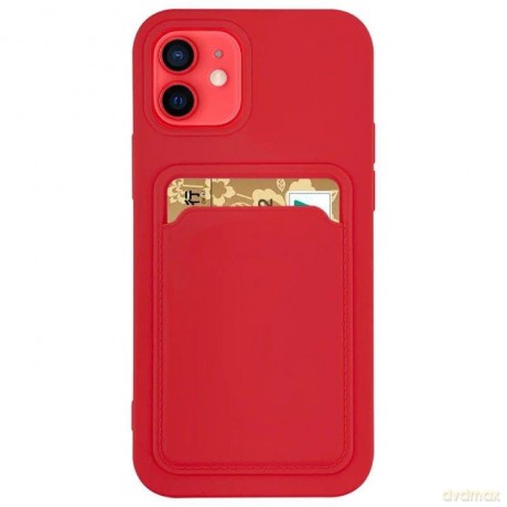 Card Case silikonowe etui portfel z kieszonką na kartę dokumenty do Samsung Galaxy A21S czerwony