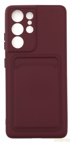 Card Case silikonowe etui portfel z kieszonką na kartę dokumenty do Samsung Galaxy S21 Ultra 5G bordowy
