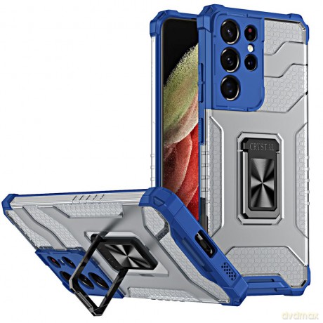 Crystal Ring Case pancerne hybrydowe etui pokrowiec + magnetyczny uchwyt Samsung Galaxy S22 Ultra niebieski