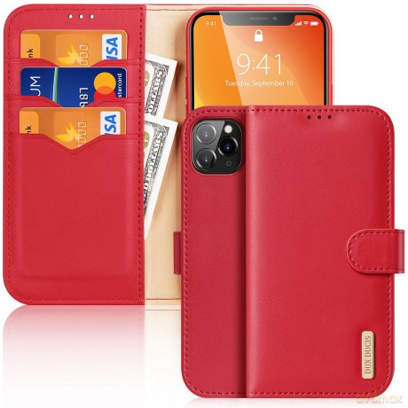 Dux Ducis Hivo skórzane etui z klapką pokrowiec ze skóry naturalnej portfel na karty i dokumenty iPhone 11 Pro czerwony