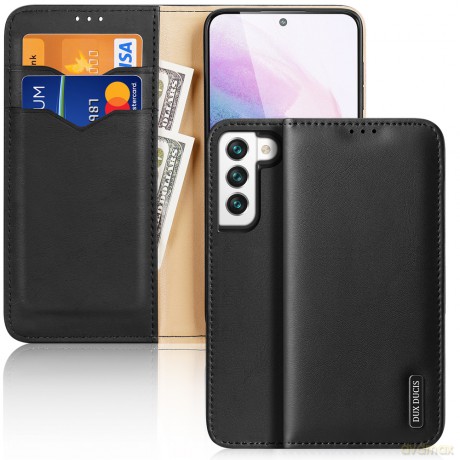 Dux Ducis Hivo skórzane etui z klapką pokrowiec ze skóry naturalnej portfel na karty i dokumenty Samsung Galaxy S22 czarny