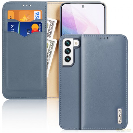 Dux Ducis Hivo skórzane etui z klapką pokrowiec ze skóry naturalnej portfel na karty i dokumenty Samsung Galaxy S22 niebieski