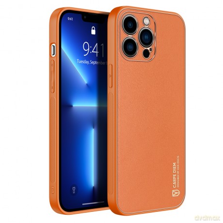 Dux Ducis Yolo eleganckie etui pokrowiec ze skóry ekologicznej iPhone 13 Pro Max pomarańczowy