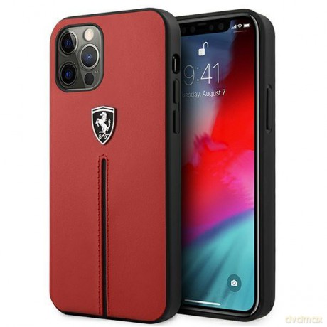 Ferrari FEOMSHCP12MRE iPhone 12/12 Pro czerwony/red hardcase Off Track Leather Nylon Stripe
