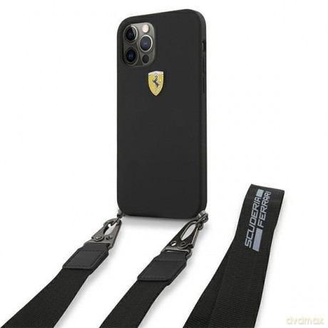 Ferrari FESTRAHCP12MBK iPhone 12/12 Pro 6,1" czarny/black hardcase On Track Silicone with strap