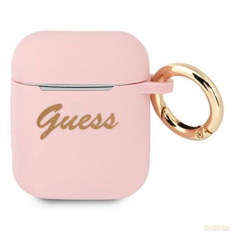 Guess GUA2SSSI AirPods cover różowy/pink Silicone Vintage Script