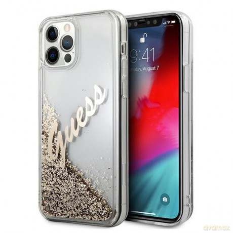 Guess GUHCP12LGLVSGO iPhone 12 Pro Max 6,7" złoty/gold hardcase Glitter Vintage Script