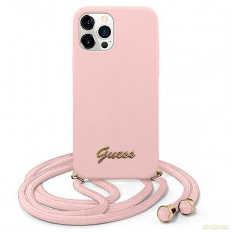 Guess GUHCP12MLSCLMGLP iPhone 12/12 Pro 6,1" różowy/pink hardcase Metal Logo Cord