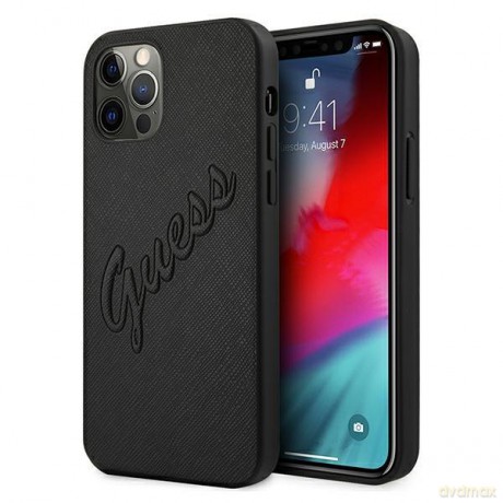 Guess GUHCP12MRSAVSBK iPhone 12/12 Pro 6,1" czarny/black hardcase Saffiano Vintage Script
