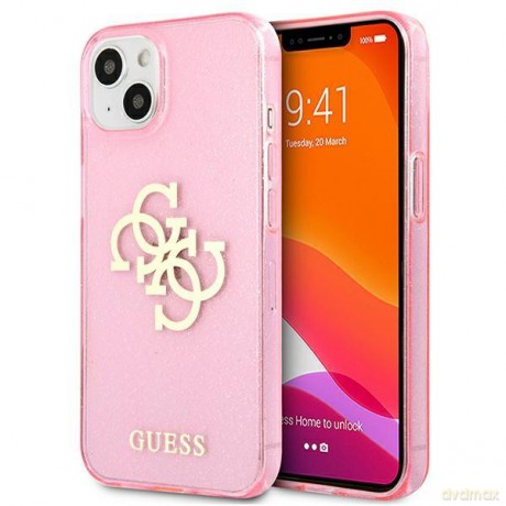 Guess GUHCP13MPCUGL4GPI iPhone 13 6,1" różowy/pink hard case Glitter 4G Big Logo
