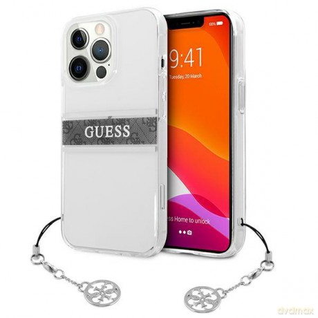 Guess GUHCP13XKB4GGR iPhone 13 Pro Max 6,7" Transparent hardcase 4G Grey Strap Charm