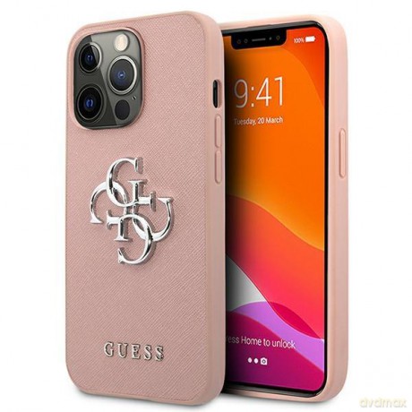 Guess GUHCP13XSA4GSPI iPhone 13 Pro Max 6,7" różowy/pink hardcase Saffiano 4G Metal Logo