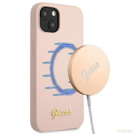 Guess GUHMP13MLSLMGLP iPhone 13 6,1" jasnoróżowy/light pink hardcase Silicone Script Gold Logo Magsafe