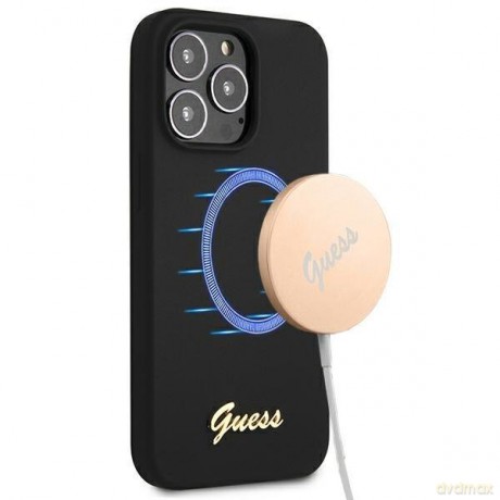 Guess GUHMP13XLSLMGBK iPhone 13 Pro Max 6,7" black/czarny hardcase Silicone Script Gold Logo