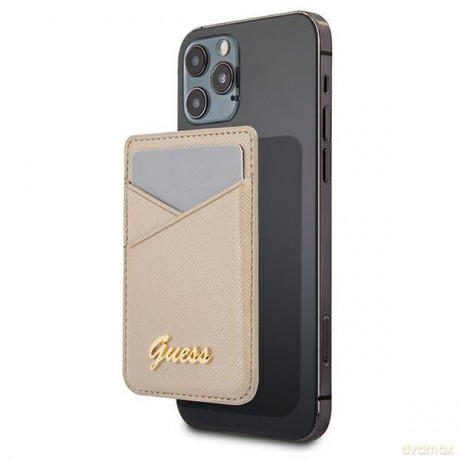 Guess Wallet Card Slot GUWMSSASLGO MagSafe Saffiano złoty/gold