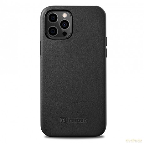 iCarer Case Leather pokrowiec etui z naturalnej skóry do iPhone 12 Pro Max czarny (WMI1217-BK) (kompatybilne z MagSafe)
