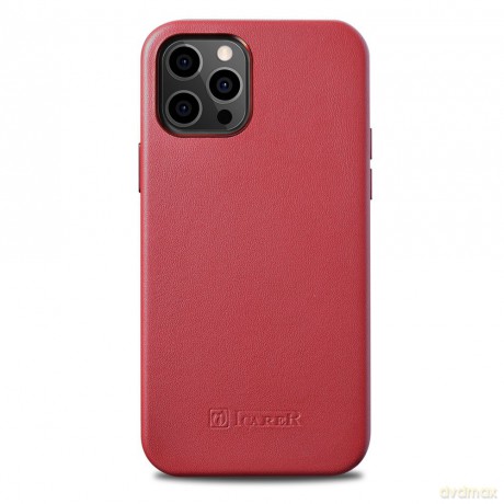 iCarer Case Leather pokrowiec etui z naturalnej skóry do iPhone 12 Pro Max czerwony (WMI1217-RD) (kompatybilne z MagSafe)