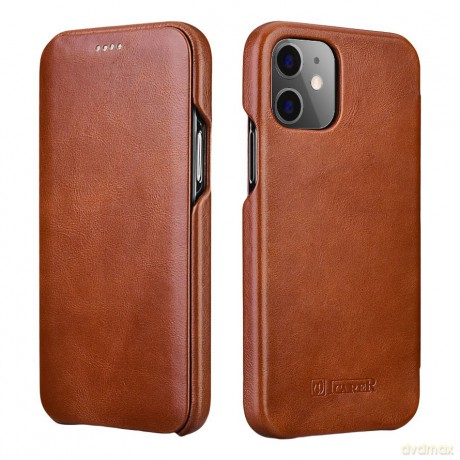iCarer Curved Edge Vintage Folio skórzane etui pokrowiec ze skóry naturalnej iPhone 12 Pro Max brązowy (RIX1202 brown)