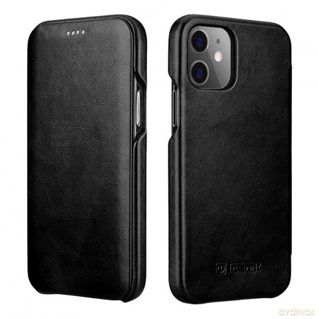 iCarer Curved Edge Vintage Folio skórzane etui pokrowiec ze skóry naturalnej iPhone 12 Pro Max czarny (RIX1202 black)
