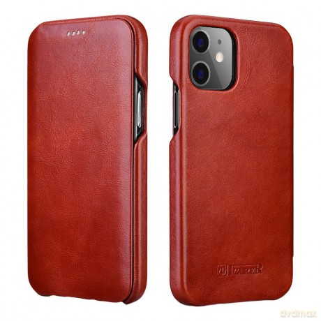 iCarer Curved Edge Vintage Folio skórzane etui pokrowiec ze skóry naturalnej iPhone 12 Pro Max czerwony (RIX1202 red)