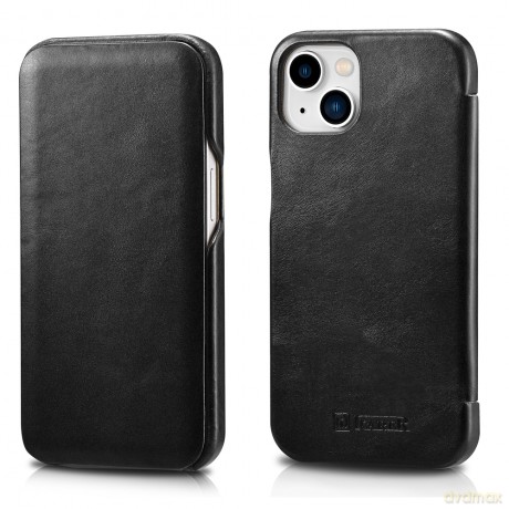iCarer Curved Edge Vintage Folio skórzane etui pokrowiec ze skóry naturalnej iPhone 13 czarny (RIX1302-BK)