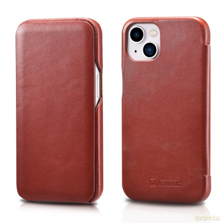 iCarer Curved Edge Vintage Folio skórzane etui pokrowiec ze skóry naturalnej iPhone 13 czerwony (RIX1302-RD)