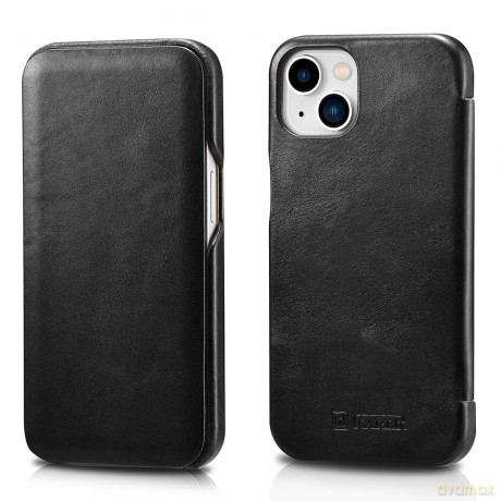 iCarer Curved Edge Vintage Folio skórzane etui pokrowiec ze skóry naturalnej iPhone 13 mini czarny (RIX1301-BK)