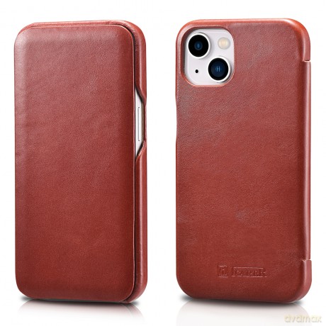 iCarer Curved Edge Vintage Folio skórzane etui pokrowiec ze skóry naturalnej iPhone 13 mini czerwony (RIX1301-RD)