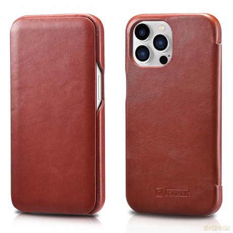 iCarer Curved Edge Vintage Folio skórzane etui pokrowiec ze skóry naturalnej iPhone 13 Pro czerwony (RIX1303-RD)