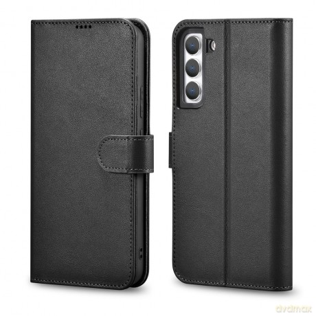 iCarer Haitang Leather Wallet Case skórzane etui do Samsung Galaxy S22 portfel obudowa pokrowiec czarny (AKSM04BK)