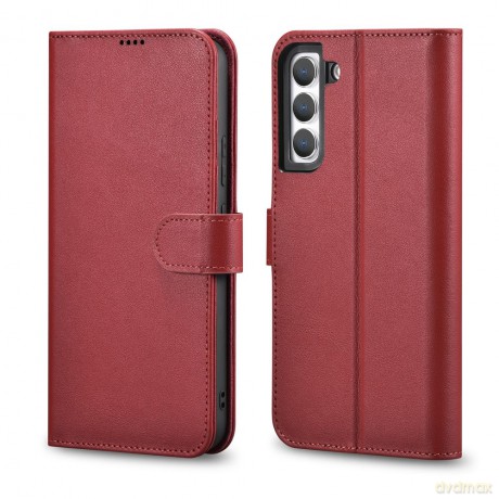 iCarer Haitang Leather Wallet Case skórzane etui do Samsung Galaxy S22 portfel obudowa pokrowiec czerwony (AKSM04RD)