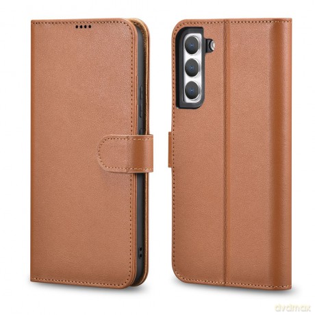 iCarer Haitang Leather Wallet Case skórzane etui do Samsung Galaxy S22+ (S22 Plus) portfel obudowa pokrowiec brązowy (AKSM05BN)