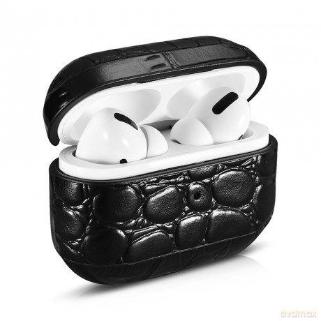 iCarer Leather Crocodile etui z naturalnej skóry do AirPods Pro czarny (WMAP002-BK)