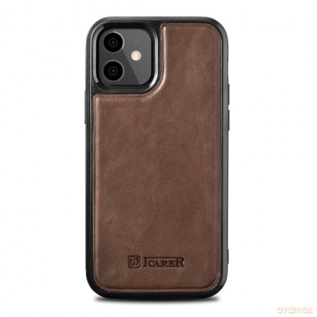 iCarer Leather Oil Wax etui pokryte naturalną skórą do iPhone 12 mini brązowy (ALI1204-BN)