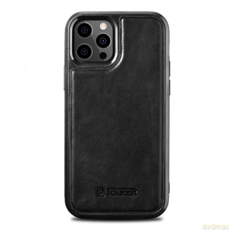 iCarer Leather Oil Wax etui pokryte naturalną skórą do iPhone 12 Pro Max czarny (ALI1206-BK)