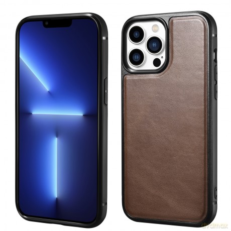 iCarer Leather Oil Wax etui pokryte naturalną skórą do iPhone 13 Pro Max (kompatybilne z MagSafe) brązowy (ALI1214-BN)