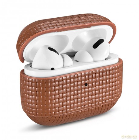 iCarer Leather Woven etui z naturalnej skóry do AirPods Pro brązowy (WMAP001-BN)