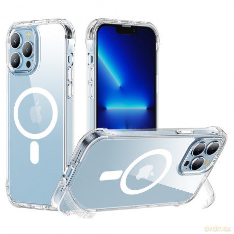 Joyroom Magnetic Defender magnetyczne etui do iPhone 13 pancerny pokrowiec z haczykami podstawką przezroczysty (kompatybilne z MagSafe)