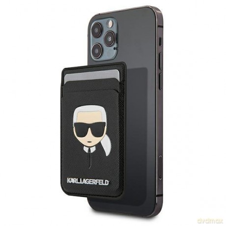 Karl Lagerfeld KLWMSKHSFBK Wallet Card Slot Saffiano Karl`s Head MagSafe czarny/black