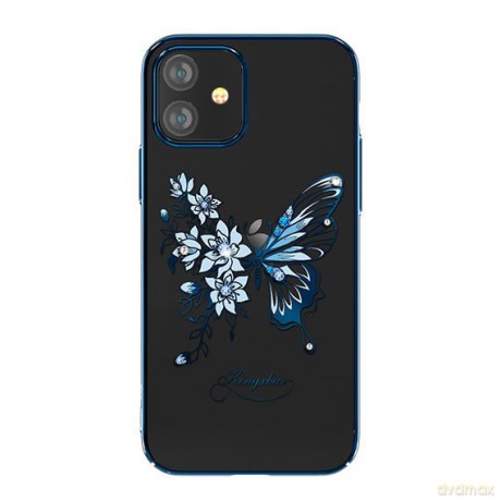 Kingxbar Butterfly Series błyszczące etui ozdobione oryginalnymi Kryształami Swarovskiego motyle iPhone 12 mini niebieski