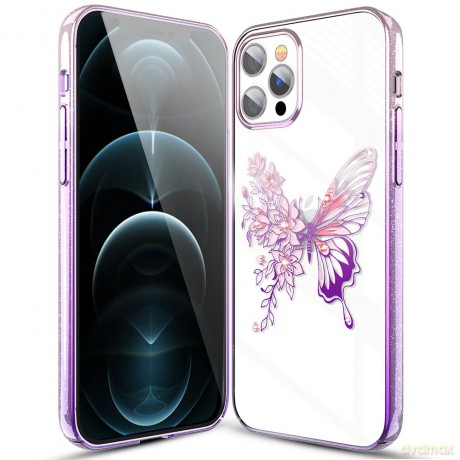 Kingxbar Butterfly Series błyszczące etui ozdobione oryginalnymi Kryształami Swarovskiego motyle iPhone 12 Pro Max różowy