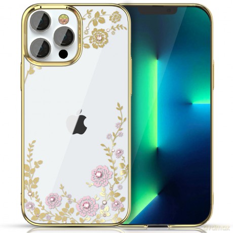 Kingxbar Moon Series luksusowe etui z Kryształami Swarovskiego na iPhone 13 Pro Max różowo-złoty