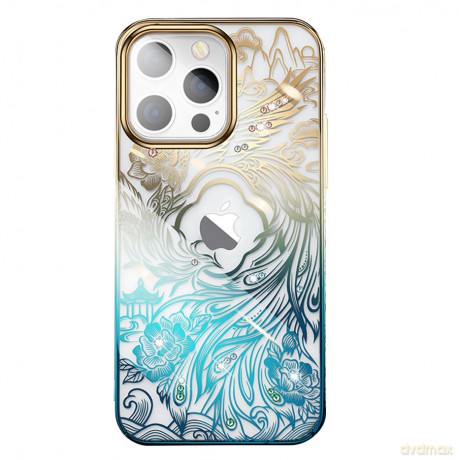 Kingxbar Phoenix Series luksusowe etui z Kryształami Swarovskiego na iPhone 13 Pro Max złoto-niebieski (Reborn)