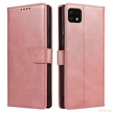 Magnet Case elegancki futerał etui pokrowiec z klapką i funkcją podstawki Samsung Galaxy A22 5G różowy